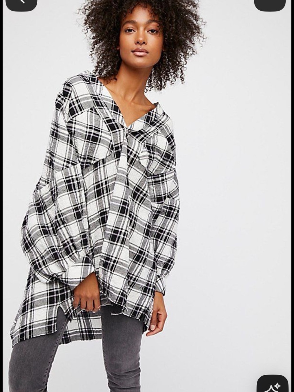 Free People Not Your Boyfriend’s Tunic Top Black & White Plaid Oversized